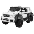 Auto Mercedes G63 6x6 Dětská bílá + 2 plynové pedály Nastavení sedadla LED Audio Kufr Rodičovský kufr
