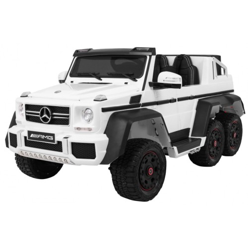 Auto Mercedes G63 6x6 Dětská bílá + 2 plynové pedály Nastavení sedadla LED Audio Kufr Rodičovský kufr