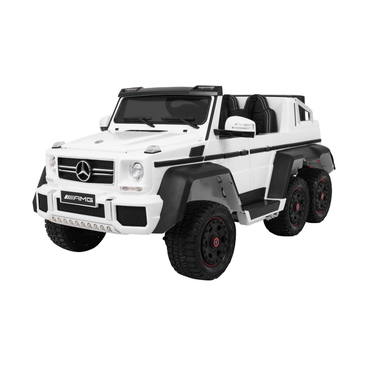 Auto Mercedes G63 6x6 Dětská bílá + 2 plynové pedály Nastavení sedadla LED Audio Kufr Rodičovský kufr