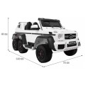Auto Mercedes G63 6x6 Dětská bílá + 2 plynové pedály Nastavení sedadla LED Audio Kufr Rodičovský kufr