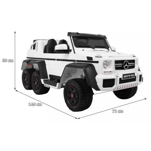 Auto Mercedes G63 6x6 Dětská bílá + 2 plynové pedály Nastavení sedadla LED Audio Kufr Rodičovský kufr