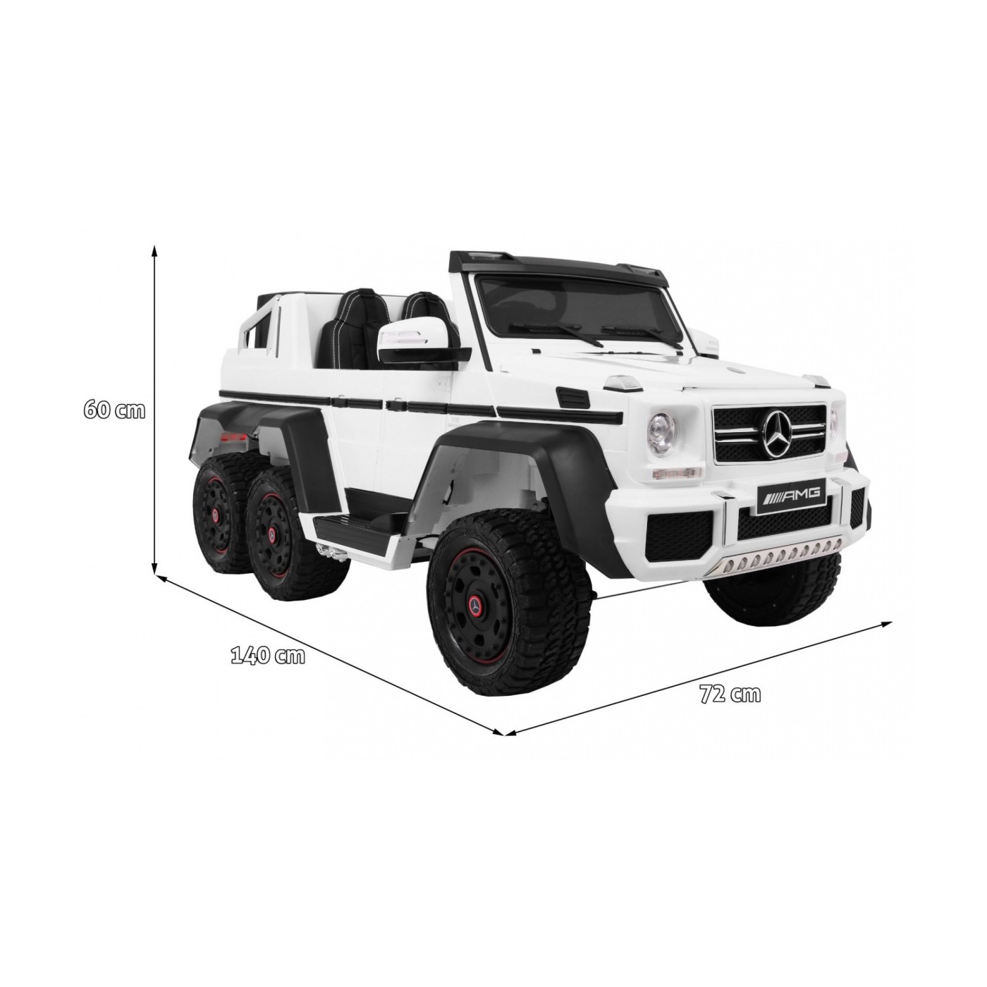 Auto Mercedes G63 6x6 Dětská bílá + 2 plynové pedály Nastavení sedadla LED Audio Kufr Rodičovský kufr