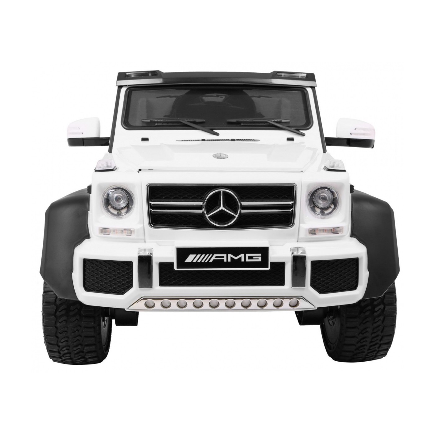 Auto Mercedes G63 6x6 Dětská bílá + 2 plynové pedály Nastavení sedadla LED Audio Kufr Rodičovský kufr