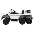 Auto Mercedes G63 6x6 Dětská bílá + 2 plynové pedály Nastavení sedadla LED Audio Kufr Rodičovský kufr