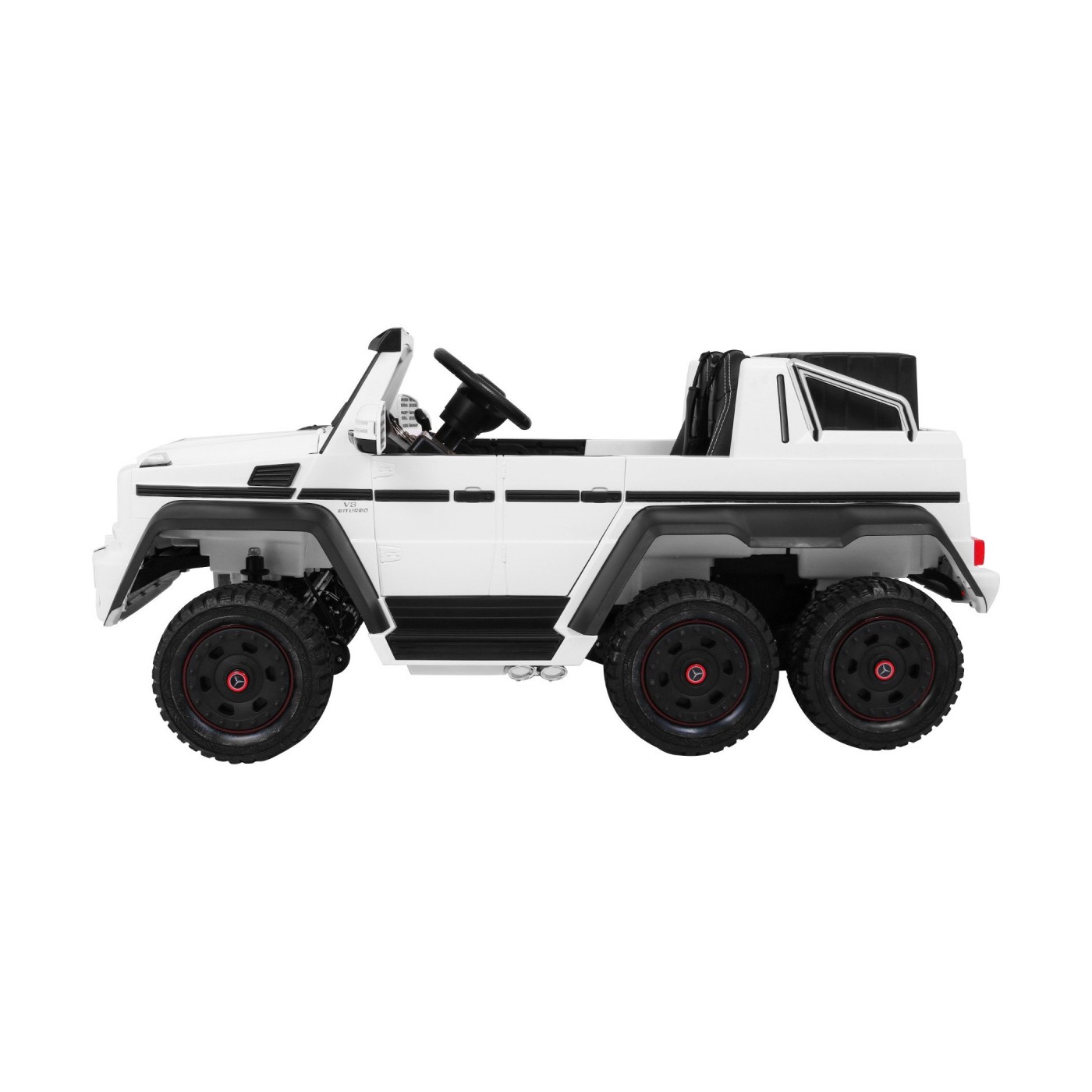 Auto Mercedes G63 6x6 Dětská bílá + 2 plynové pedály Nastavení sedadla LED Audio Kufr Rodičovský kufr