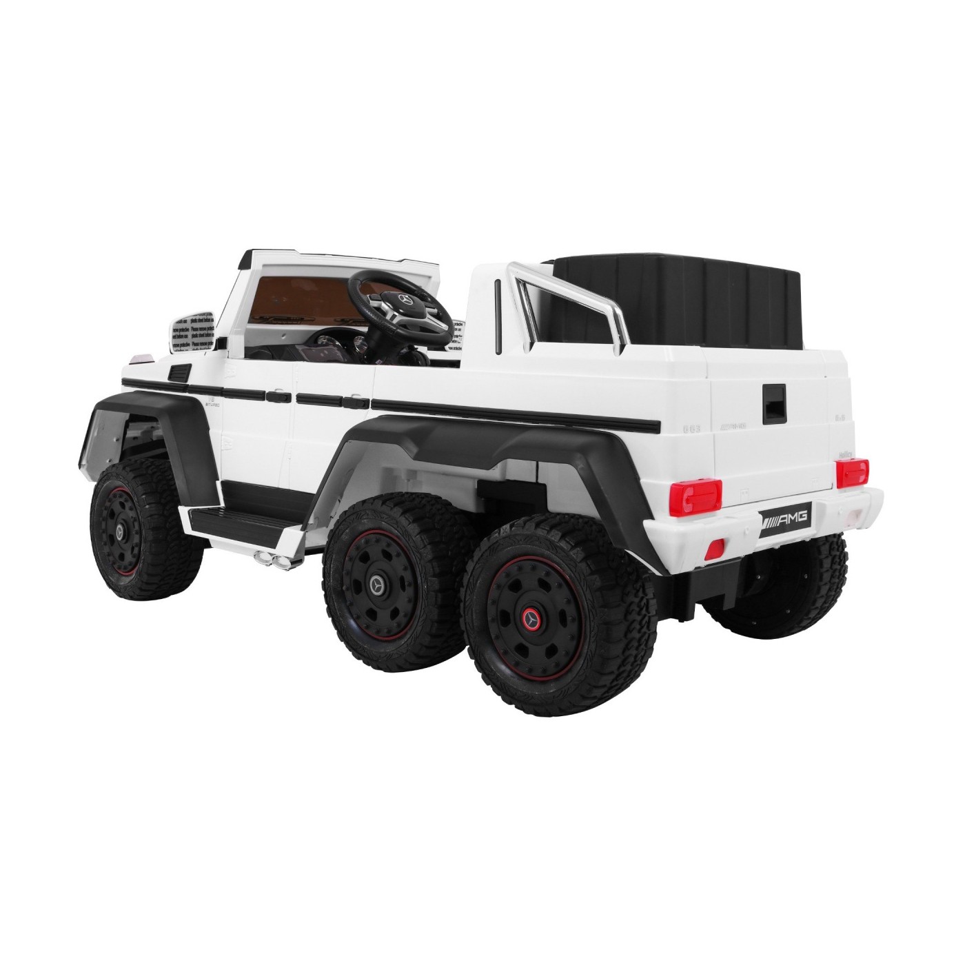 Auto Mercedes G63 6x6 Dětská bílá + 2 plynové pedály Nastavení sedadla LED Audio Kufr Rodičovský kufr