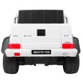 Auto Mercedes G63 6x6 Dětská bílá + 2 plynové pedály Nastavení sedadla LED Audio Kufr Rodičovský kufr