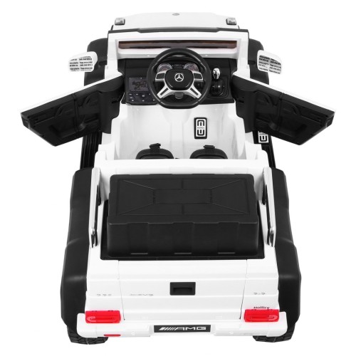 Auto Mercedes G63 6x6 Dětská bílá + 2 plynové pedály Nastavení sedadla LED Audio Kufr Rodičovský kufr