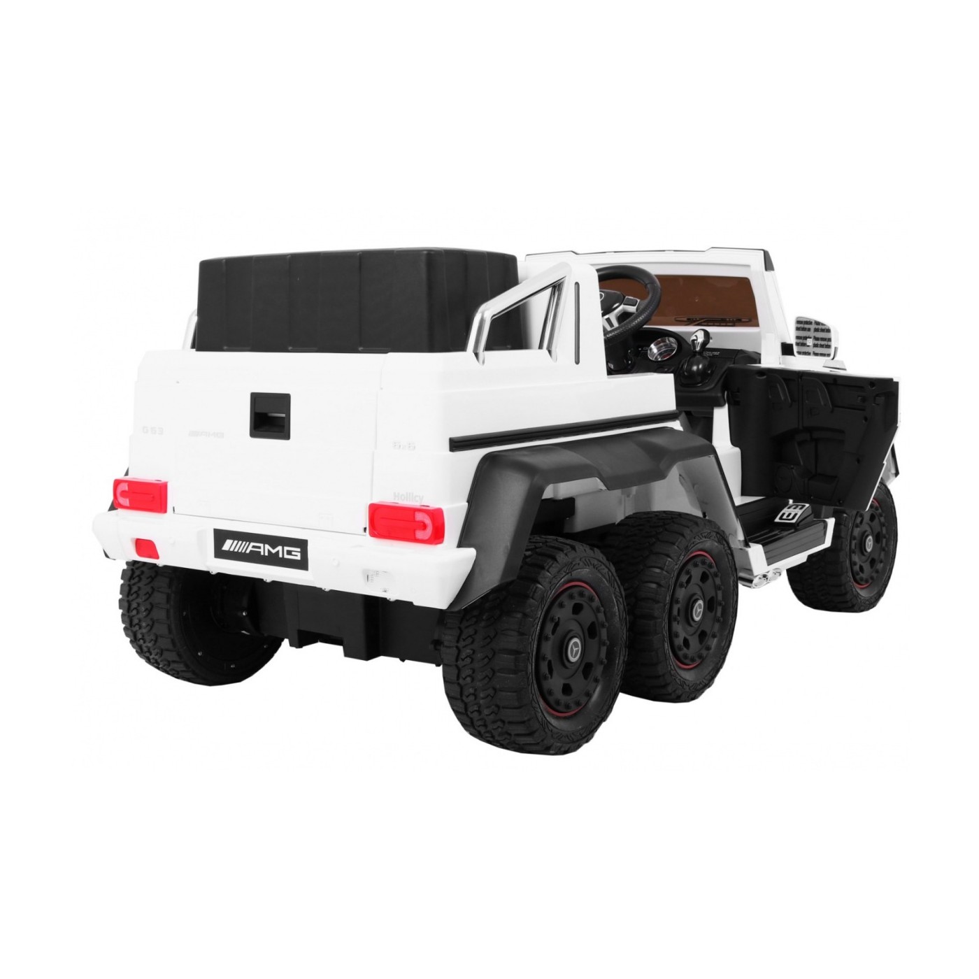 Auto Mercedes G63 6x6 Dětská bílá + 2 plynové pedály Nastavení sedadla LED Audio Kufr Rodičovský kufr