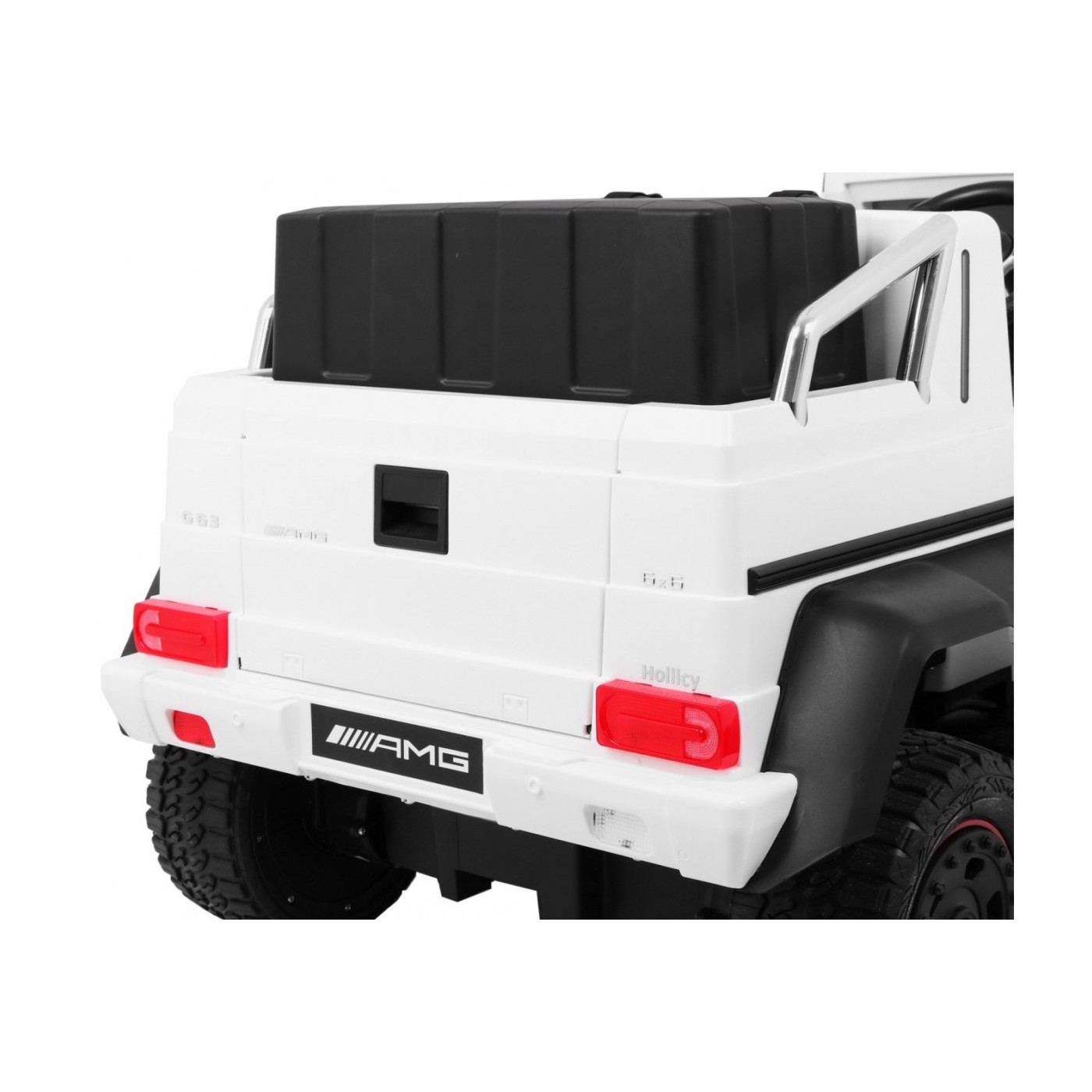Auto Mercedes G63 6x6 Dětská bílá + 2 plynové pedály Nastavení sedadla LED Audio Kufr Rodičovský kufr