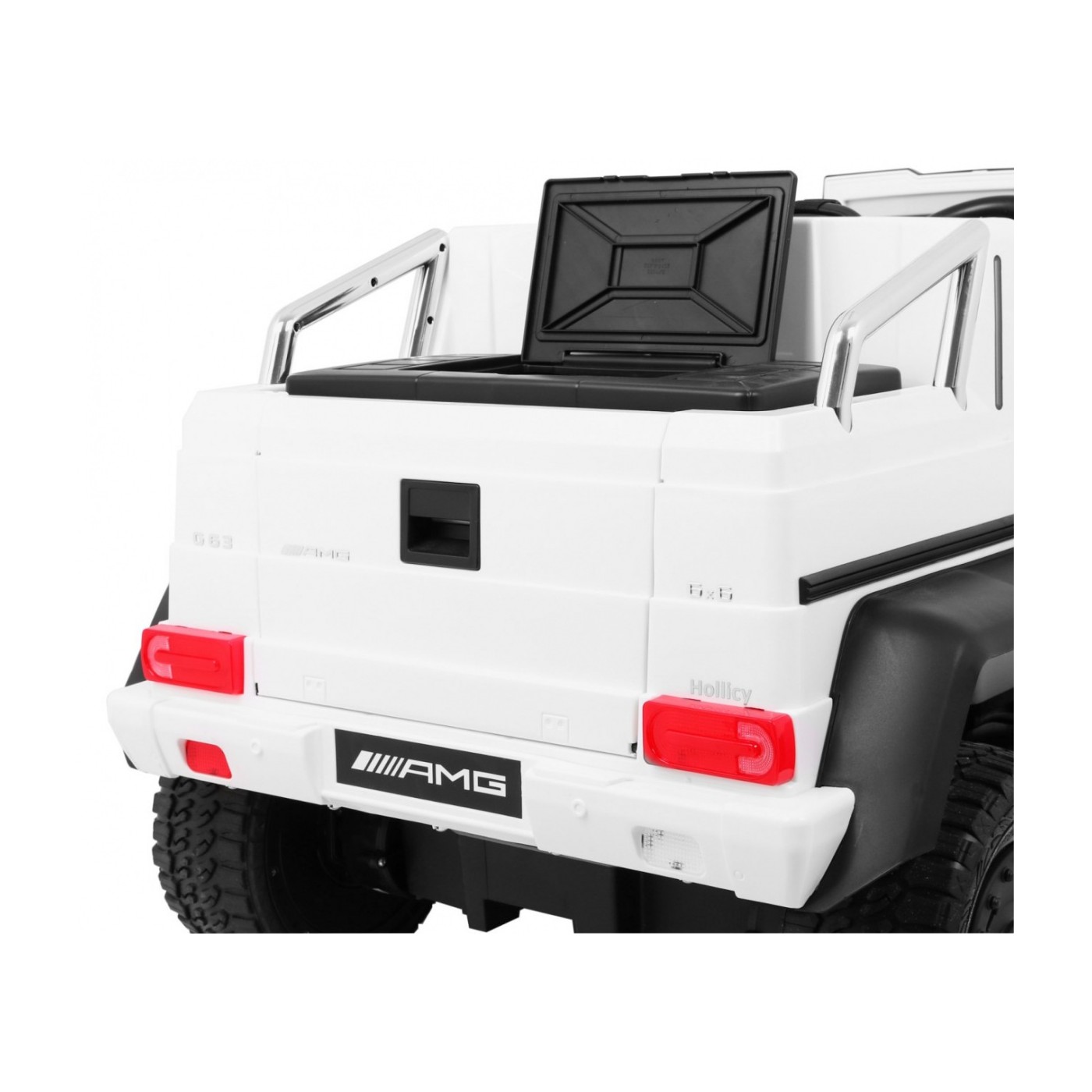 Auto Mercedes G63 6x6 Dětská bílá + 2 plynové pedály Nastavení sedadla LED Audio Kufr Rodičovský kufr