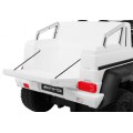 Auto Mercedes G63 6x6 Dětská bílá + 2 plynové pedály Nastavení sedadla LED Audio Kufr Rodičovský kufr