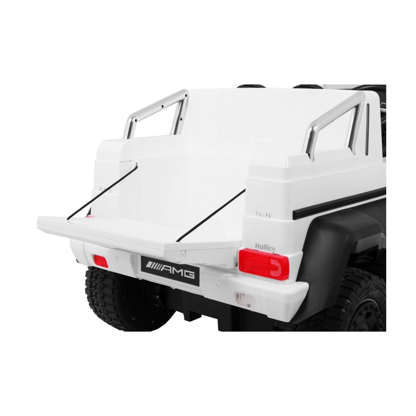 Auto Mercedes G63 6x6 Dětská bílá + 2 plynové pedály Nastavení sedadla LED Audio Kufr Rodičovský kufr