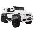 Auto Mercedes G63 6x6 Dětská bílá + 2 plynové pedály Nastavení sedadla LED Audio Kufr Rodičovský kufr