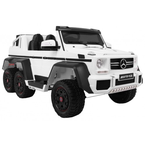 Auto Mercedes G63 6x6 Dětská bílá + 2 plynové pedály Nastavení sedadla LED Audio Kufr Rodičovský kufr