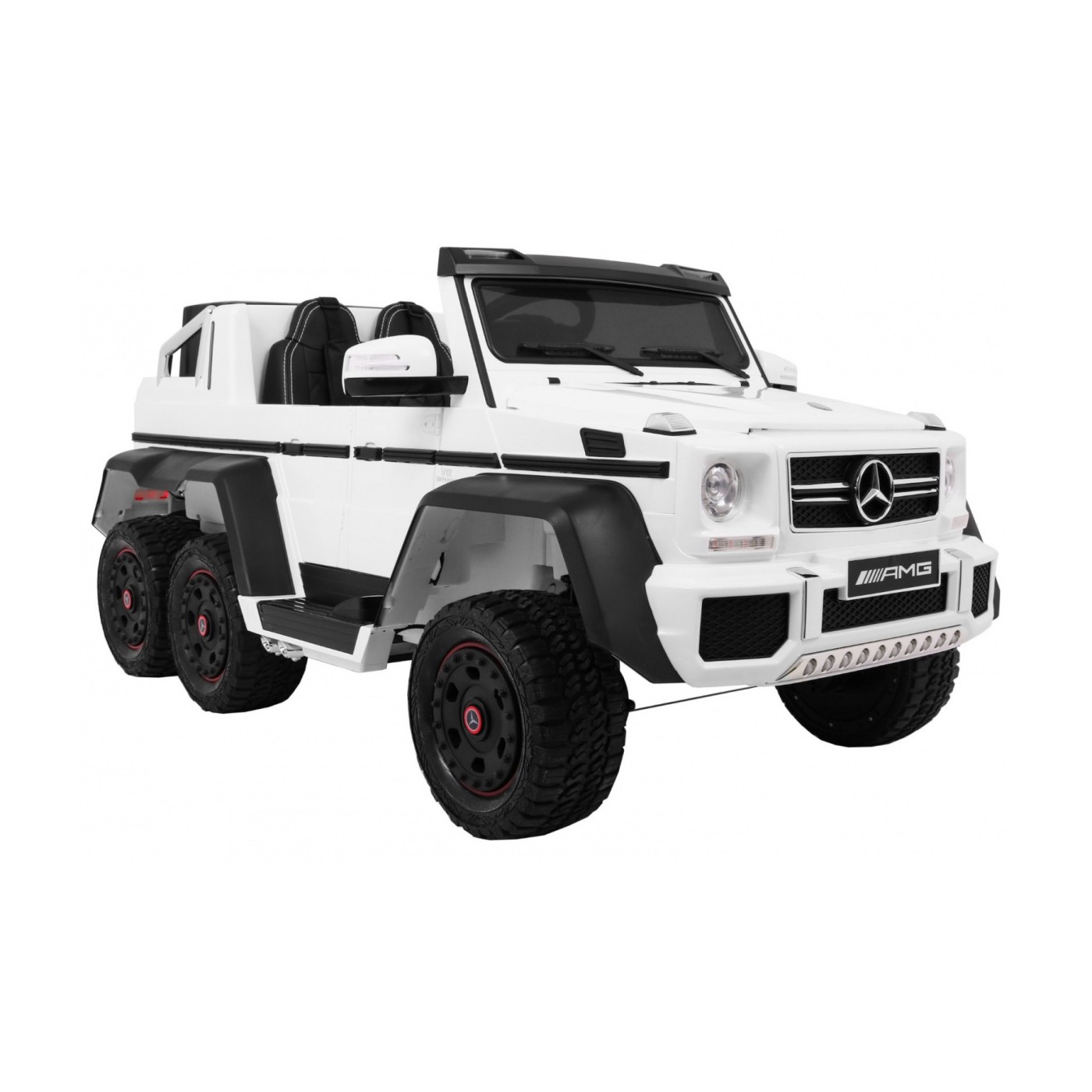 Auto Mercedes G63 6x6 Dětská bílá + 2 plynové pedály Nastavení sedadla LED Audio Kufr Rodičovský kufr