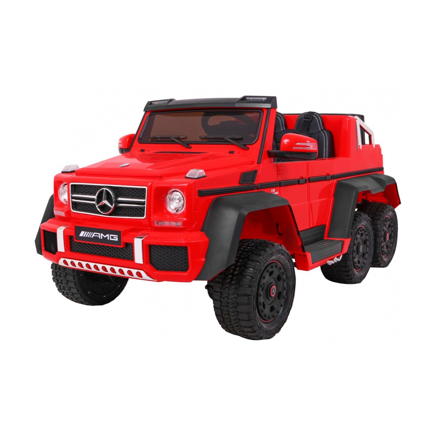 Auto Mercedes G63 6x6 Dětské červené + 2 plynové pedály Nastavení sedadla LED Audio Kufr Rodičovský kufr