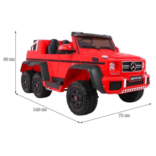 Auto Mercedes G63 6x6 Dětské červené + 2 plynové pedály Nastavení sedadla LED Audio Kufr Rodičovský kufr
