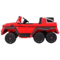 Auto Mercedes G63 6x6 Dětské červené + 2 plynové pedály Nastavení sedadla LED Audio Kufr Rodičovský kufr