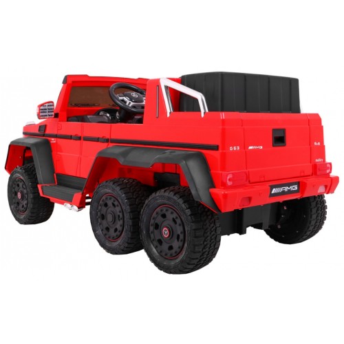Auto Mercedes G63 6x6 Dětské červené + 2 plynové pedály Nastavení sedadla LED Audio Kufr Rodičovský kufr