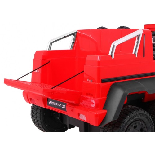Auto Mercedes G63 6x6 Dětské červené + 2 plynové pedály Nastavení sedadla LED Audio Kufr Rodičovský kufr