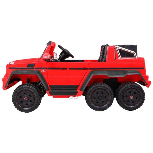 Auto Mercedes G63 6x6 MP4 Kids červená + 2 plynové pedály + nastavení sedadla + MP4 + LED + kufr + nadřazený kufr