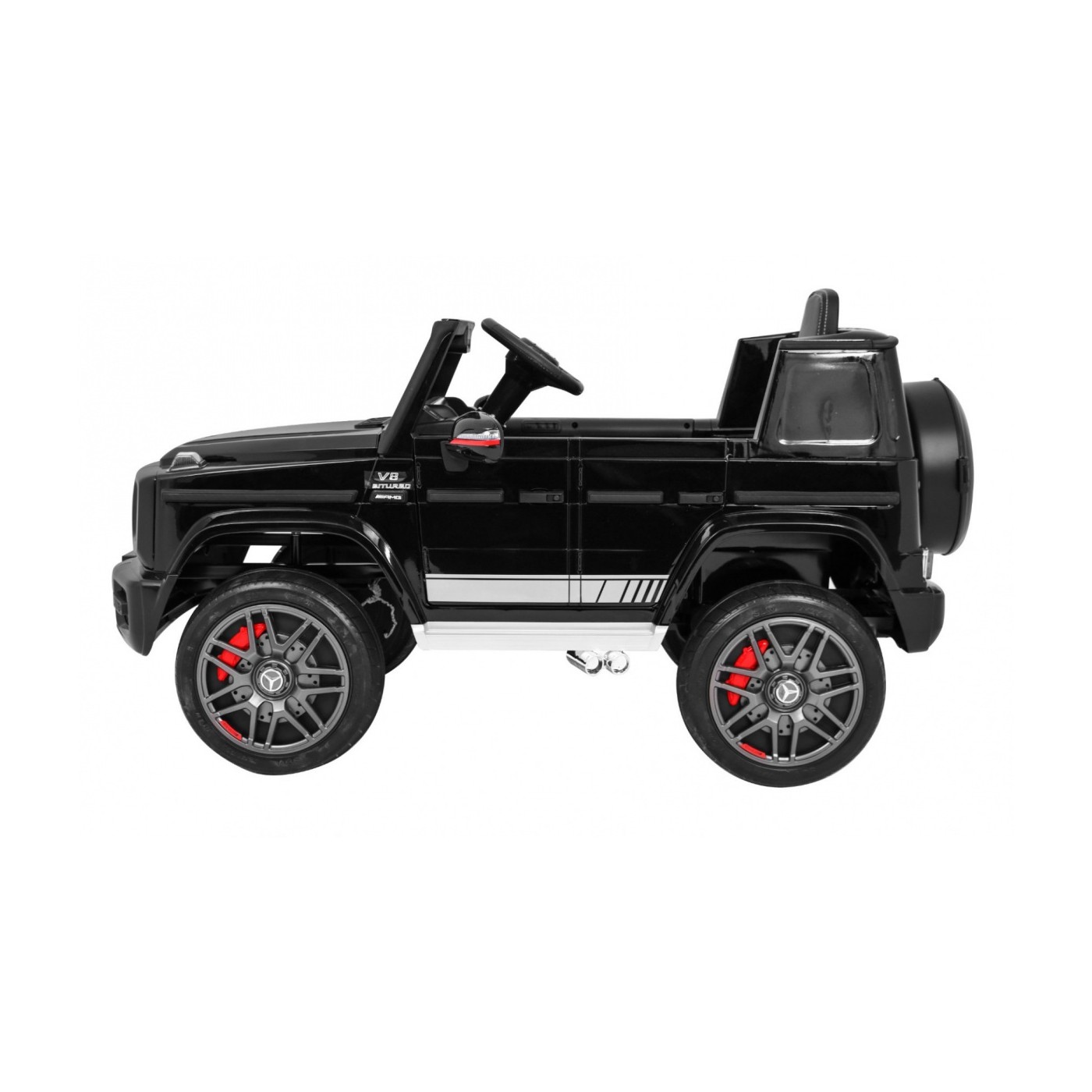 Dětský lak Mercedes AMG G63 černý + dálkové ovládání + MP3 LED + pomalý start + EVA + pásy