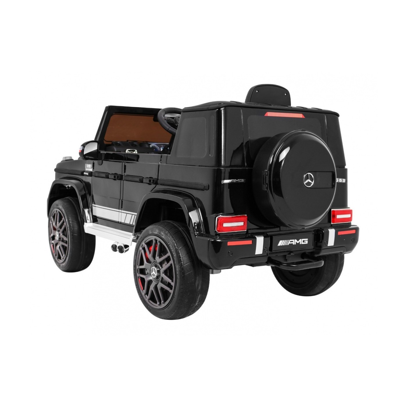 Dětský lak Mercedes AMG G63 černý + dálkové ovládání + MP3 LED + pomalý start + EVA + pásy