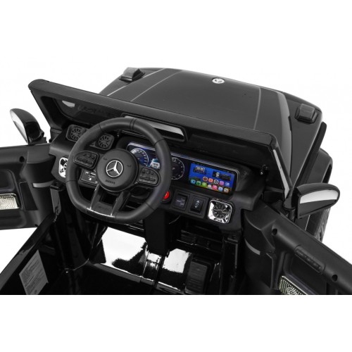 Dětský lak Mercedes AMG G63 černý + dálkové ovládání + MP3 LED + pomalý start + EVA + pásy