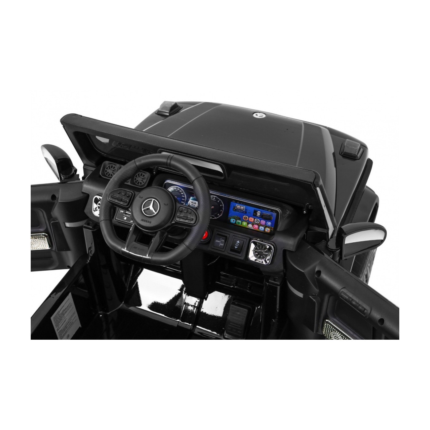Dětský lak Mercedes AMG G63 černý + dálkové ovládání + MP3 LED + pomalý start + EVA + pásy