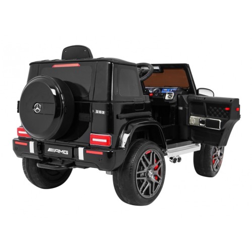 Dětský lak Mercedes AMG G63 černý + dálkové ovládání + MP3 LED + pomalý start + EVA + pásy