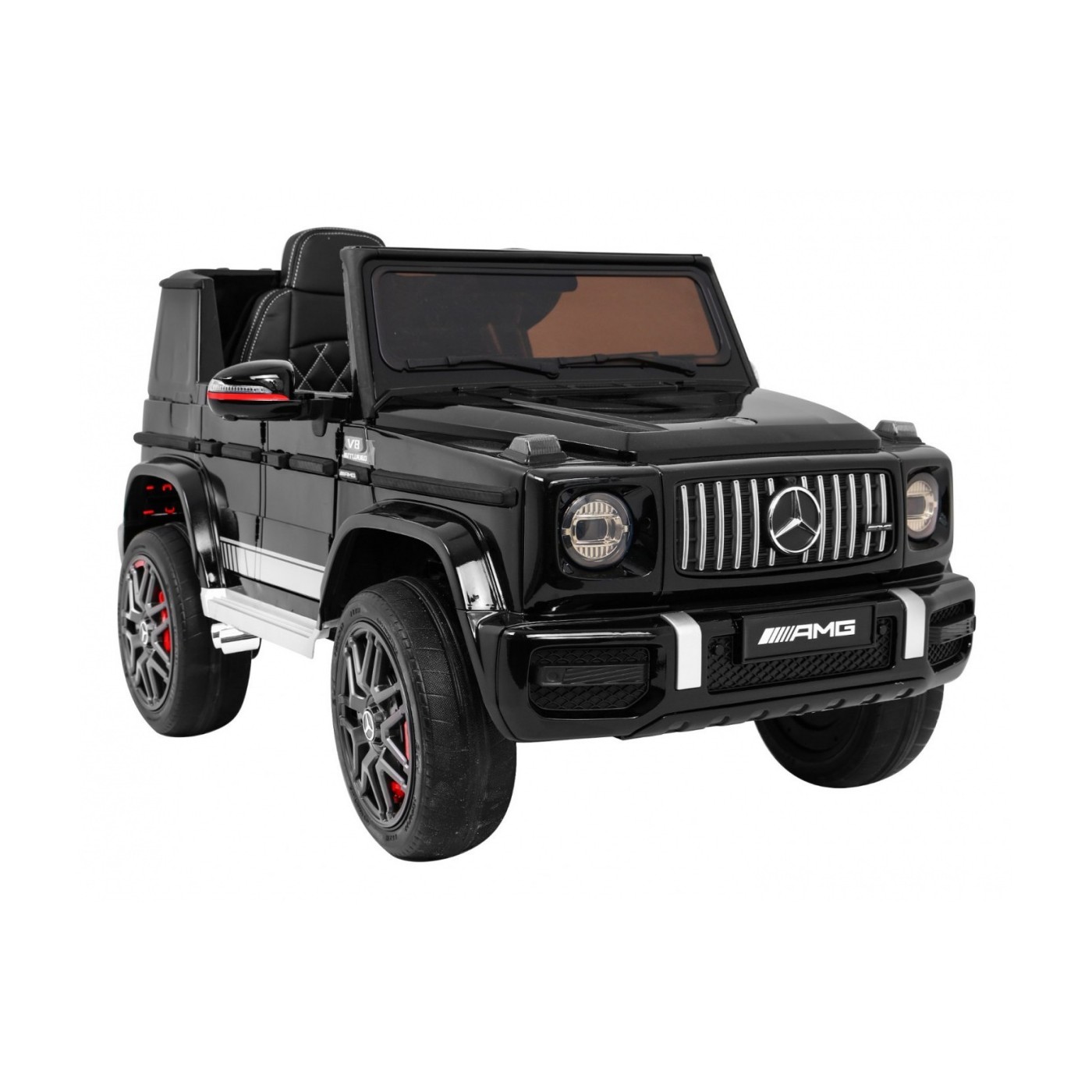 Dětský lak Mercedes AMG G63 černý + dálkové ovládání + MP3 LED + pomalý start + EVA + pásy