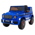 Dětský lak Mercedes AMG G63 modrý + dálkové ovládání + MP3 LED + pomalý start + EVA + pásy