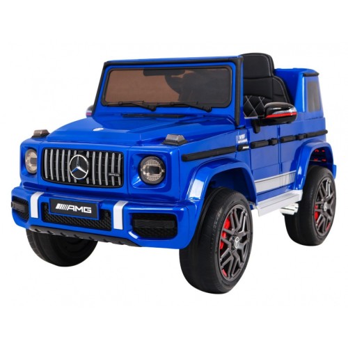 Dětský lak Mercedes AMG G63 modrý + dálkové ovládání + MP3 LED + pomalý start + EVA + pásy