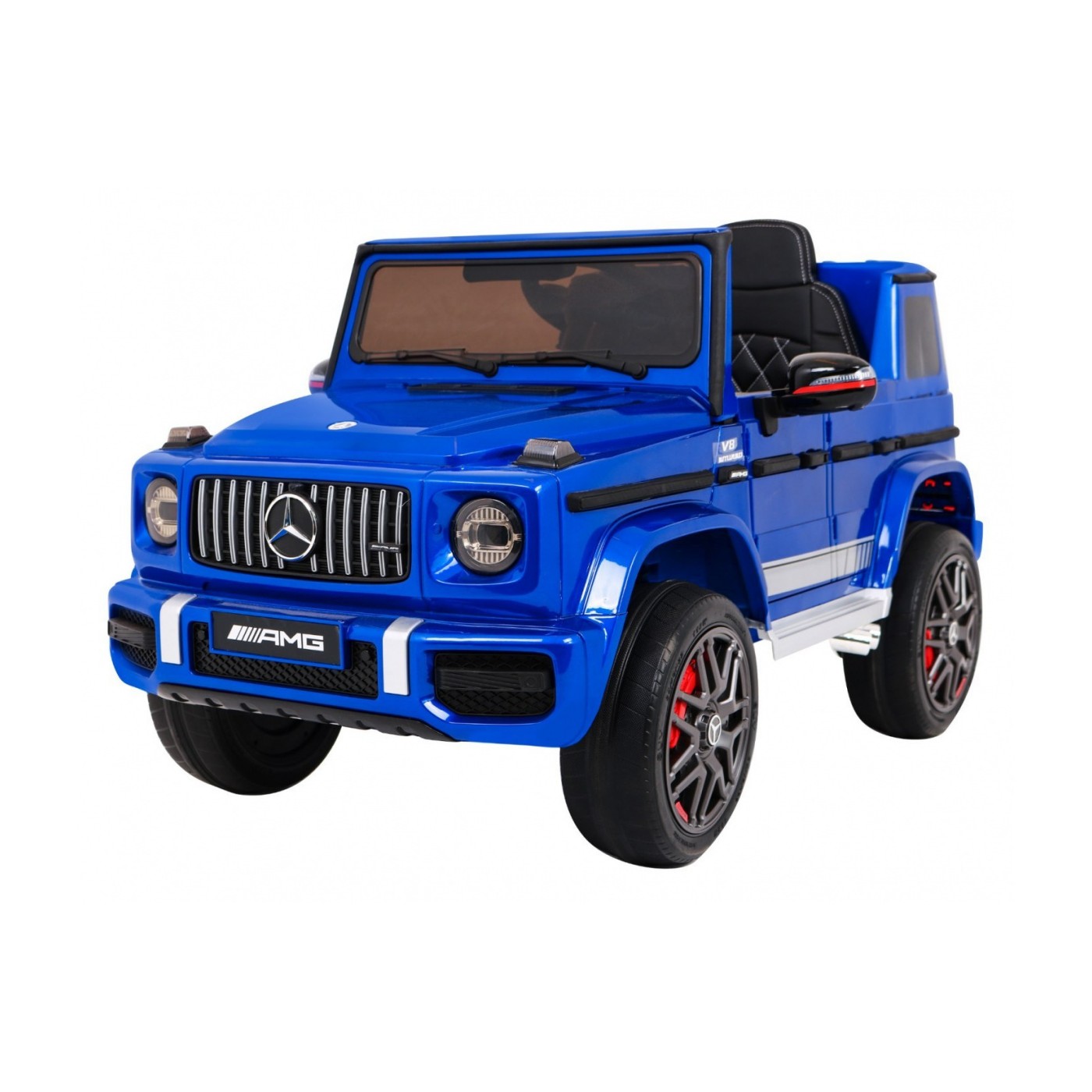Dětský lak Mercedes AMG G63 modrý + dálkové ovládání + MP3 LED + pomalý start + EVA + pásy