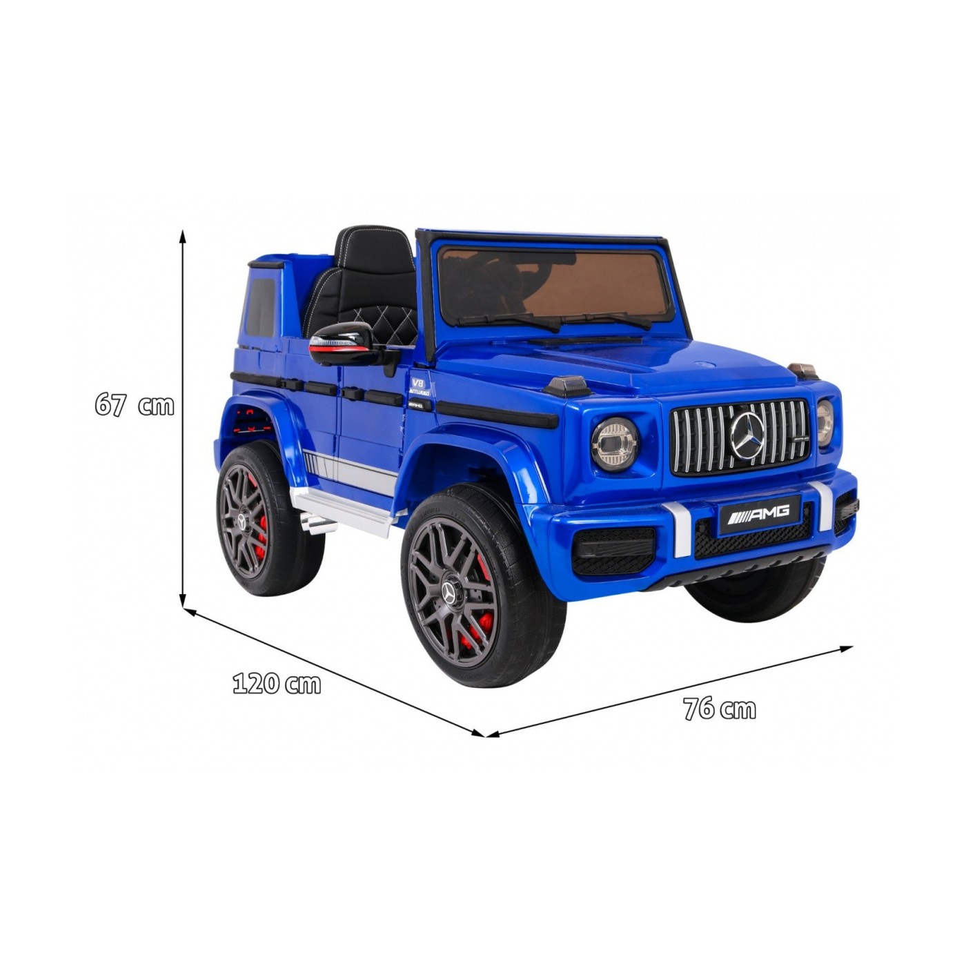 Dětský lak Mercedes AMG G63 modrý + dálkové ovládání + MP3 LED + pomalý start + EVA + pásy