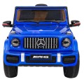 Dětský lak Mercedes AMG G63 modrý + dálkové ovládání + MP3 LED + pomalý start + EVA + pásy