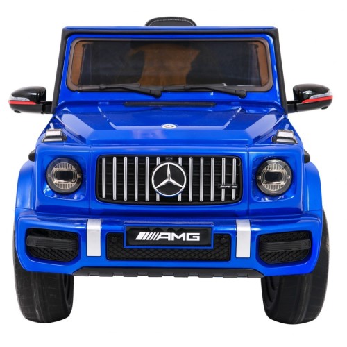 Dětský lak Mercedes AMG G63 modrý + dálkové ovládání + MP3 LED + pomalý start + EVA + pásy