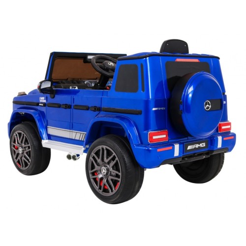 Dětský lak Mercedes AMG G63 modrý + dálkové ovládání + MP3 LED + pomalý start + EVA + pásy
