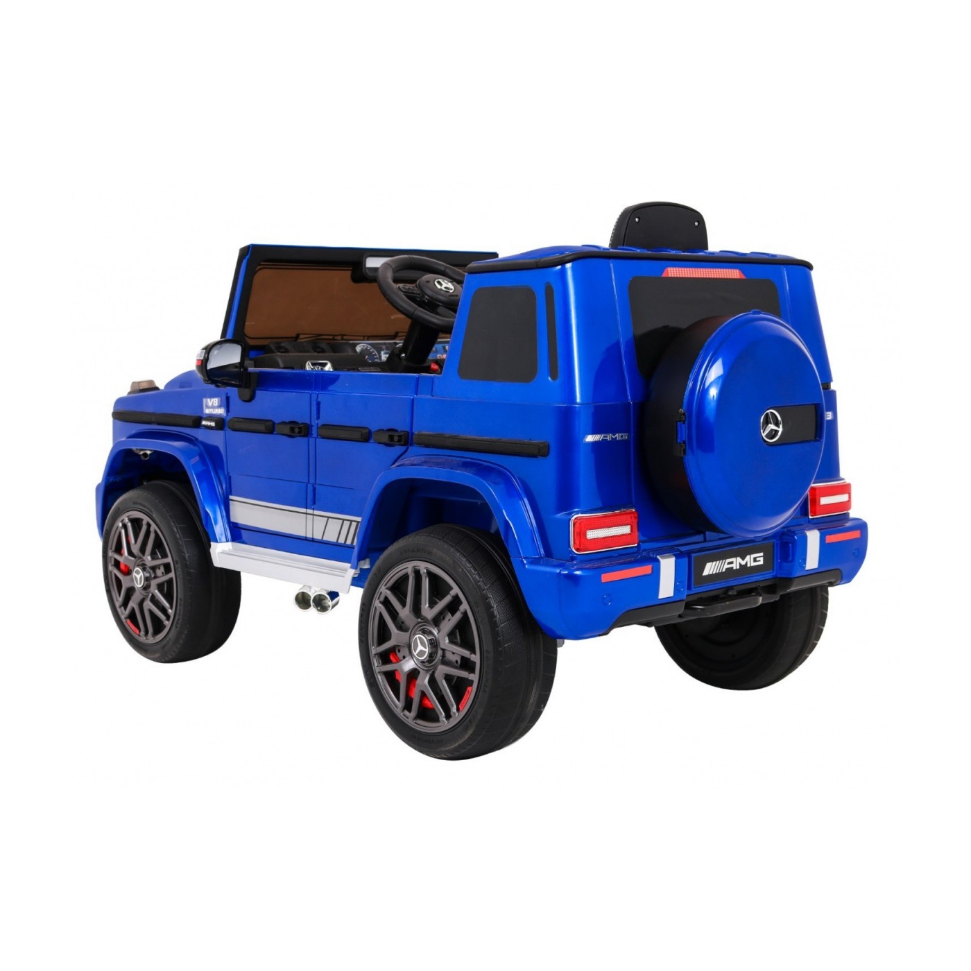 Dětský lak Mercedes AMG G63 modrý + dálkové ovládání + MP3 LED + pomalý start + EVA + pásy