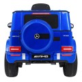 Dětský lak Mercedes AMG G63 modrý + dálkové ovládání + MP3 LED + pomalý start + EVA + pásy