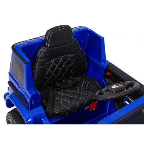 Dětský lak Mercedes AMG G63 modrý + dálkové ovládání + MP3 LED + pomalý start + EVA + pásy