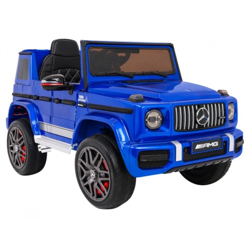 Dětský lak Mercedes AMG G63 modrý + dálkové ovládání + MP3 LED + pomalý start + EVA + pásy