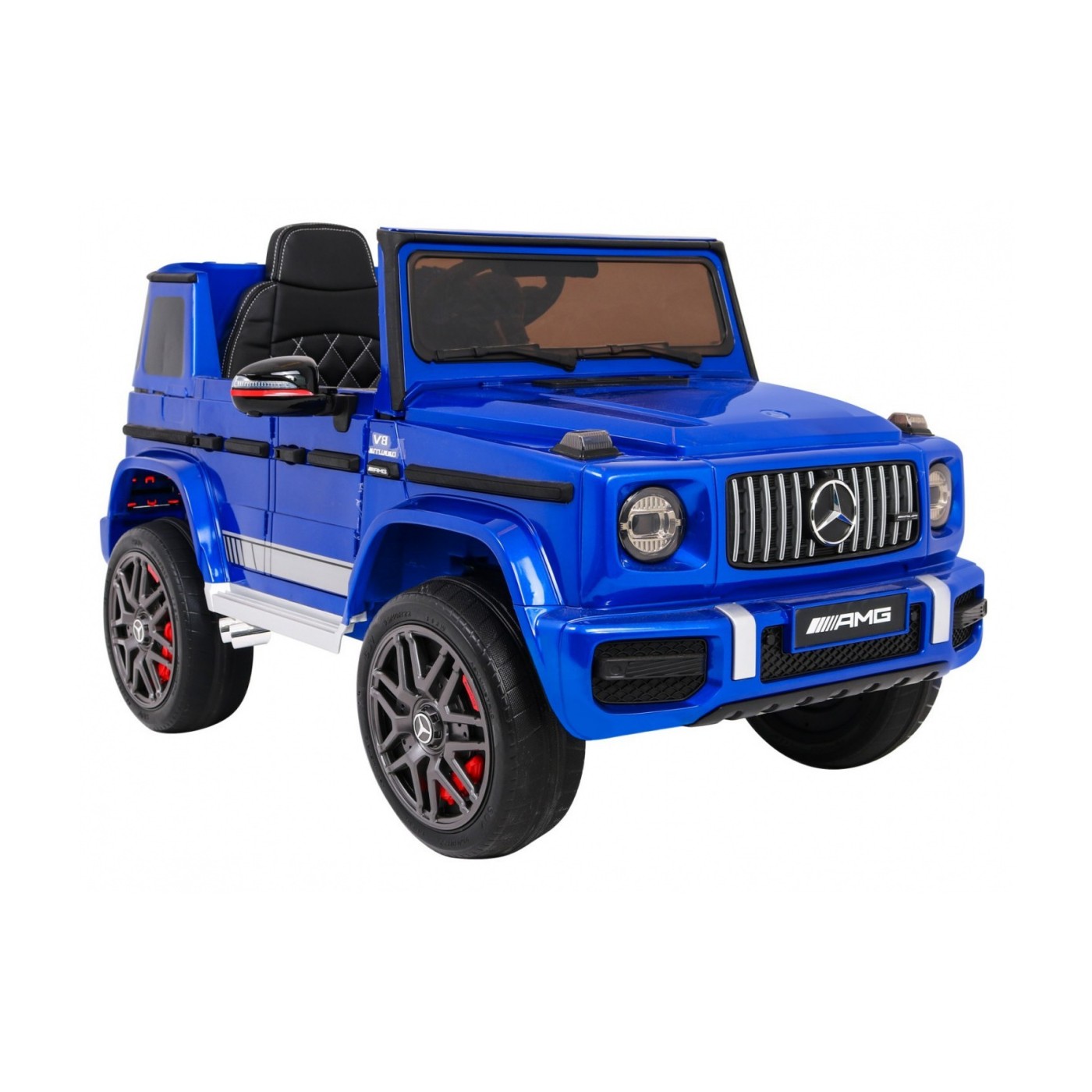 Dětský lak Mercedes AMG G63 modrý + dálkové ovládání + MP3 LED + pomalý start + EVA + pásy
