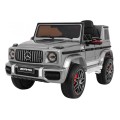 Dětský lak Mercedes AMG G63 stříbrný + dálkové ovládání + MP3 LED + pomalý start + EVA + řemeny