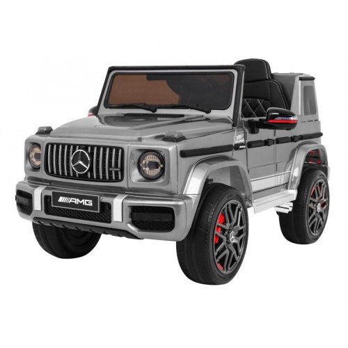 Dětský lak Mercedes AMG G63 stříbrný + dálkové ovládání + MP3 LED + pomalý start + EVA + řemeny