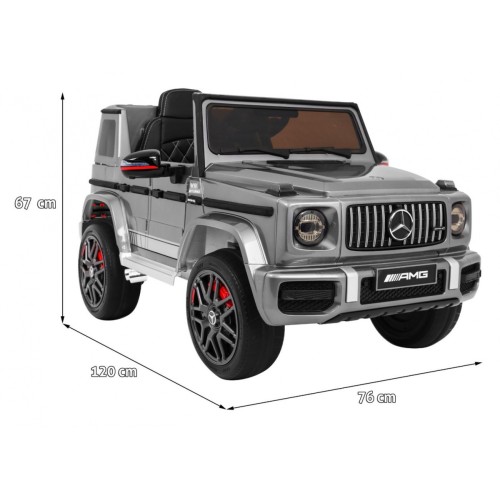 Dětský lak Mercedes AMG G63 stříbrný + dálkové ovládání + MP3 LED + pomalý start + EVA + řemeny