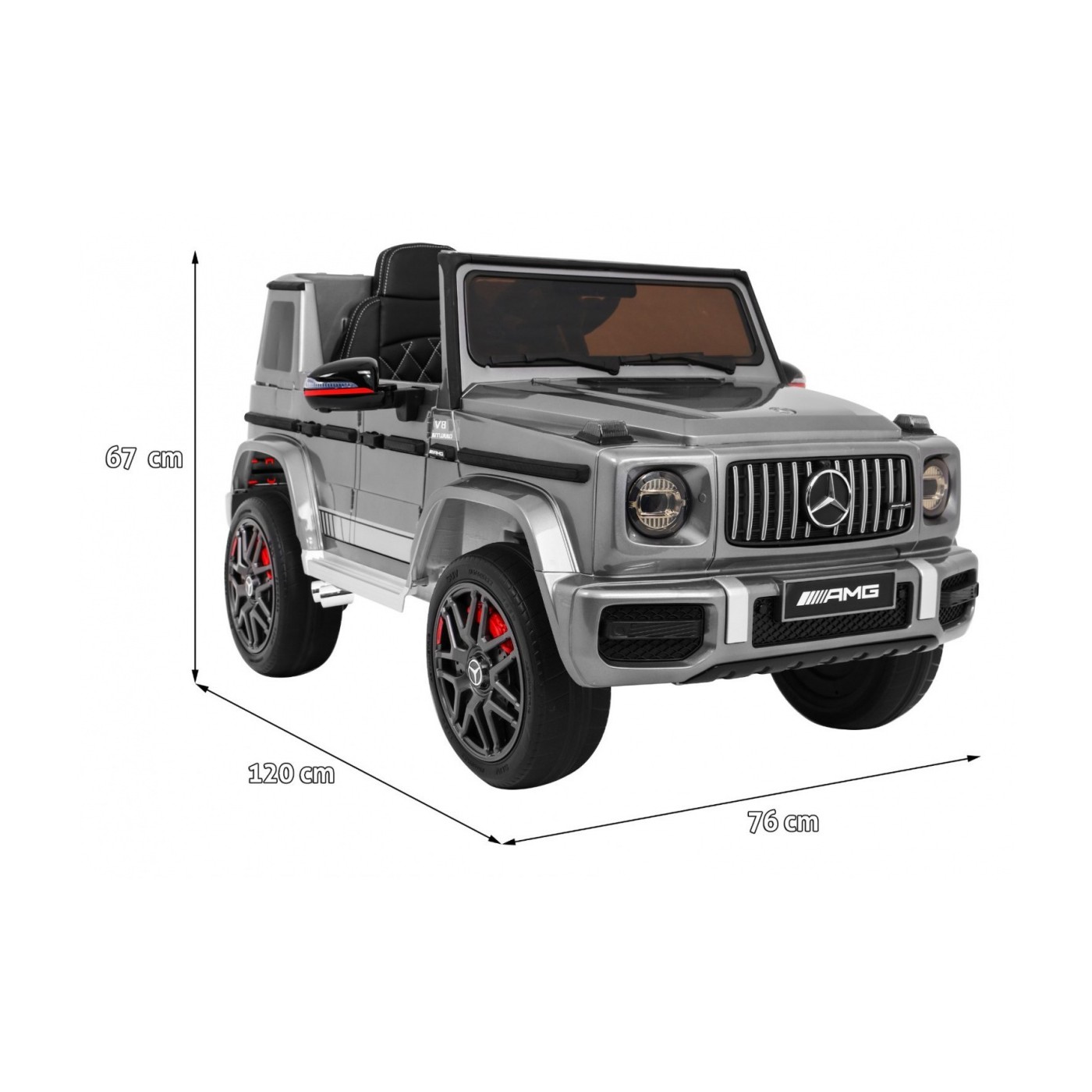 Dětský lak Mercedes AMG G63 stříbrný + dálkové ovládání + MP3 LED + pomalý start + EVA + řemeny