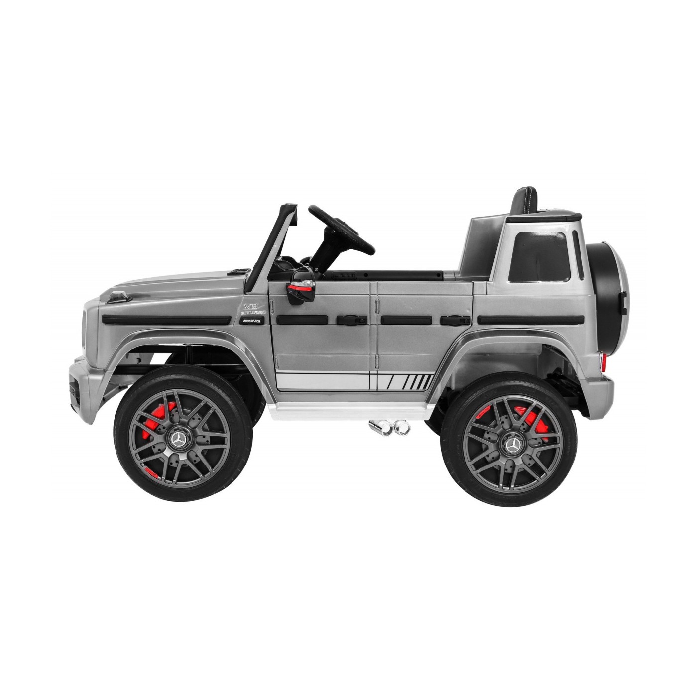 Dětský lak Mercedes AMG G63 stříbrný + dálkové ovládání + MP3 LED + pomalý start + EVA + řemeny