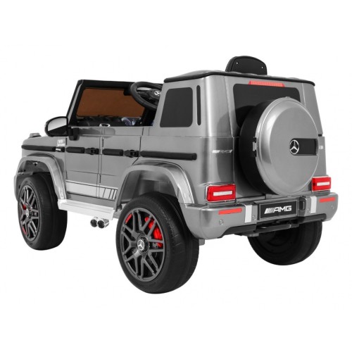 Dětský lak Mercedes AMG G63 stříbrný + dálkové ovládání + MP3 LED + pomalý start + EVA + řemeny